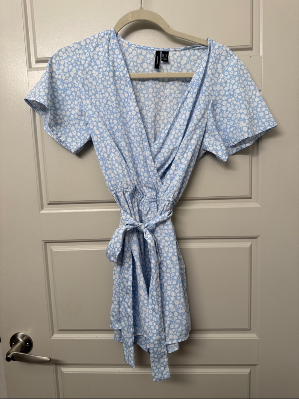 Light Blue Floral Wrap Dress